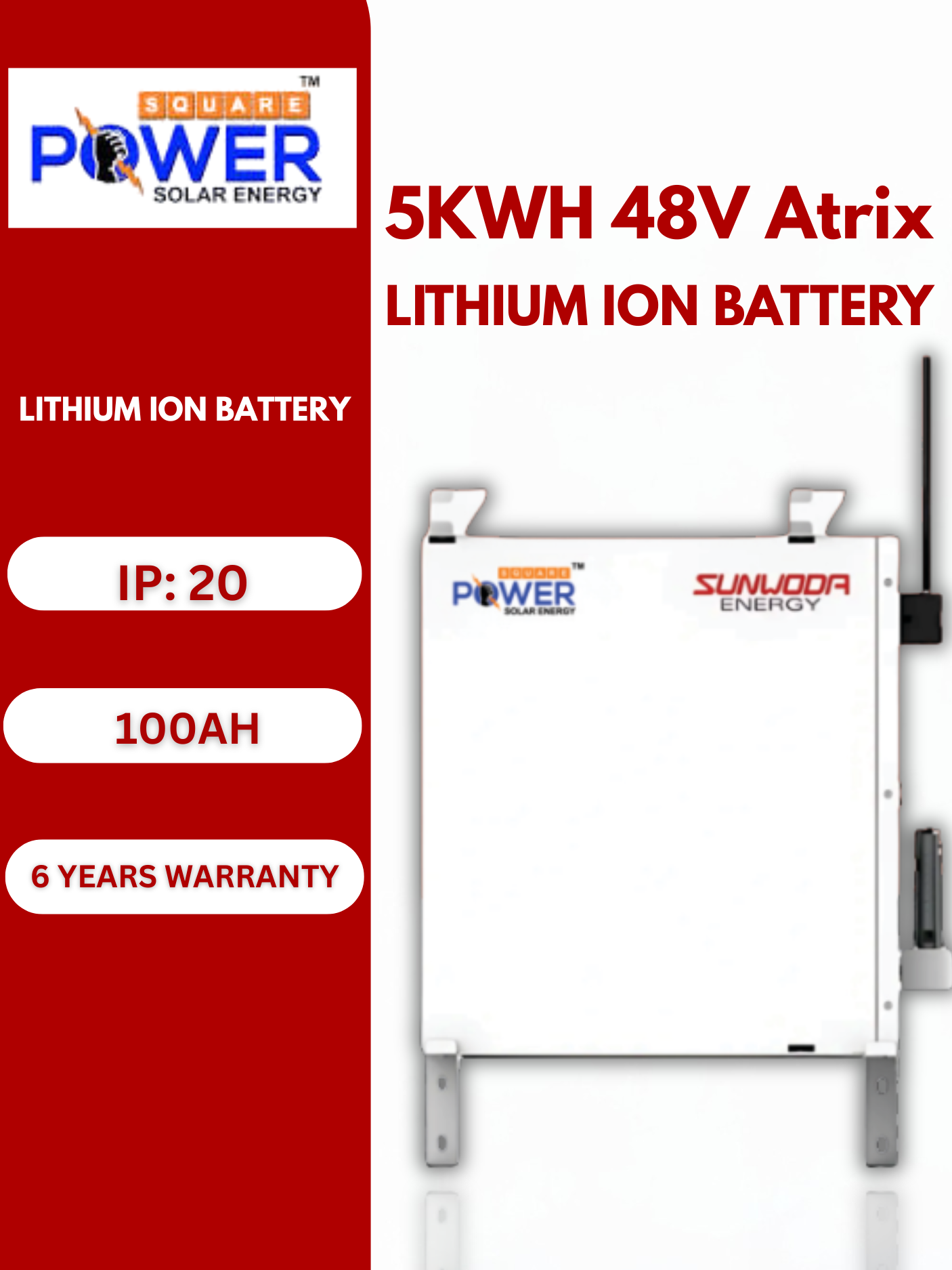 Power Square Lithium Ion Battery – 51.2V 5.2KWH Sunwoda