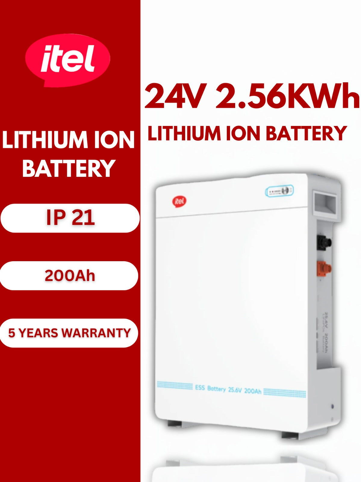 ITEL 24v 2.56KWh 200Ah LITHIUM ION BATTERY