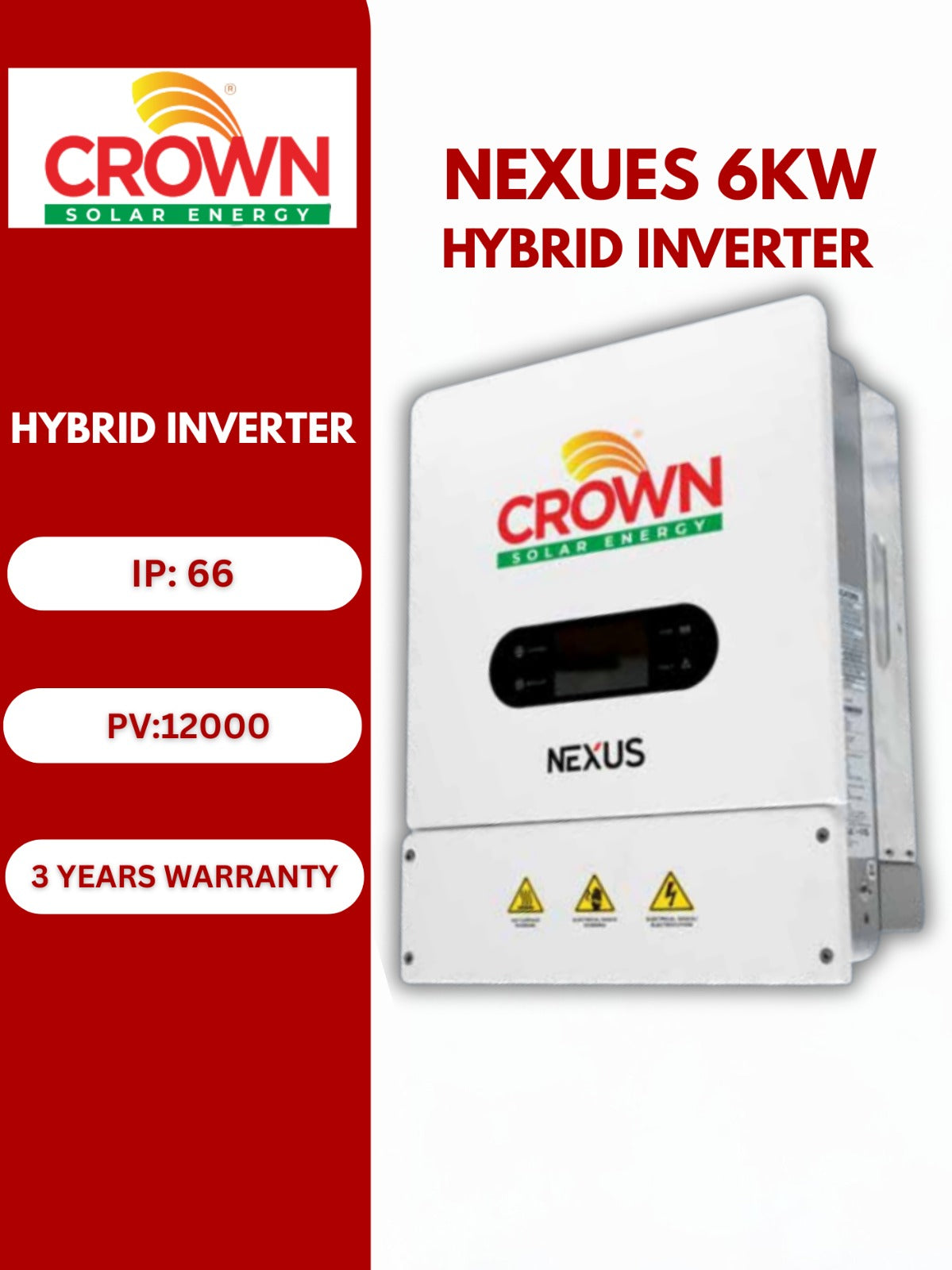 Crown Nexus 6 kW Hybrid Solar Inverter – IP66 Outdoor | Pakistan