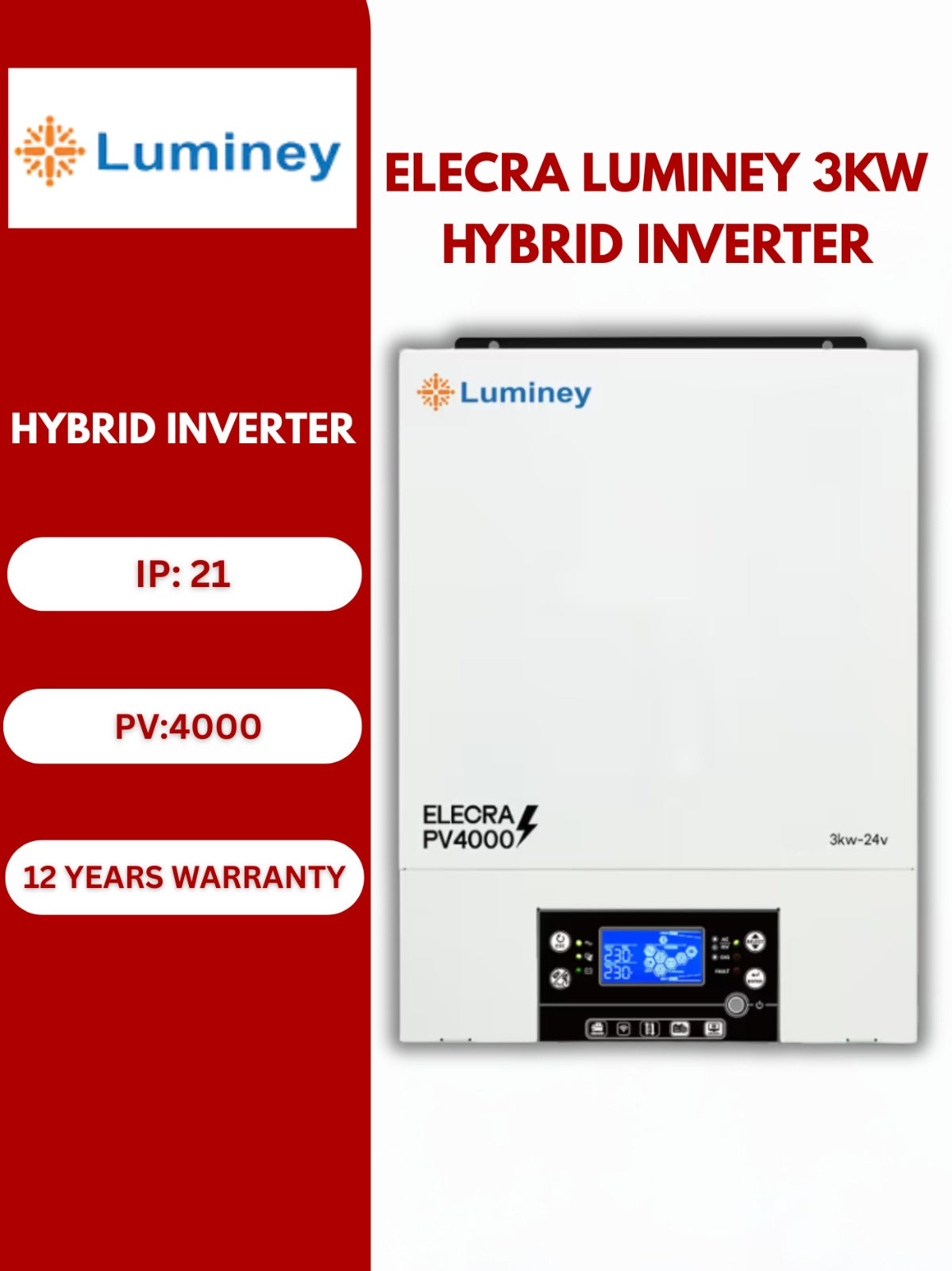 ELECRA LUMINEY 3KW 24V HYBRID SOLAR INVERTER