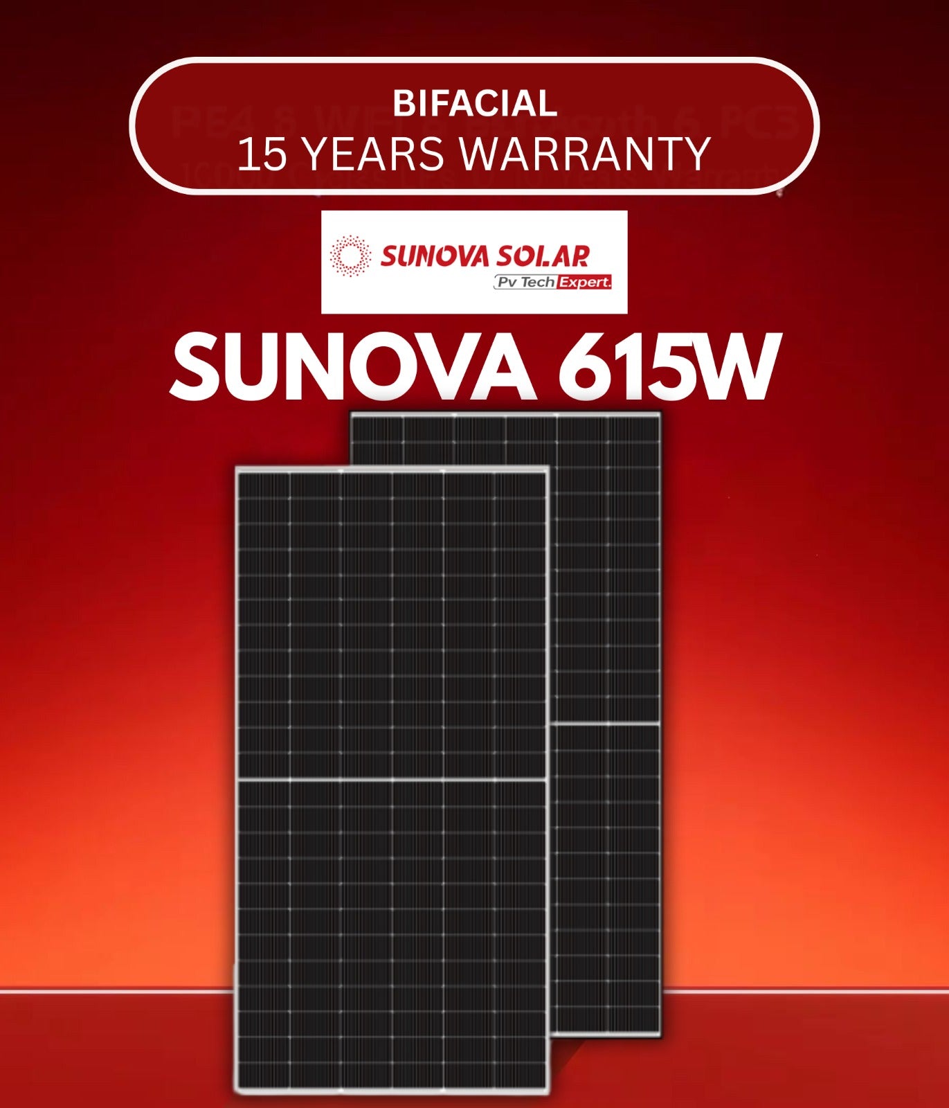 Sunova 615Watt N-type TOPCon Bi-facial Solar Panel