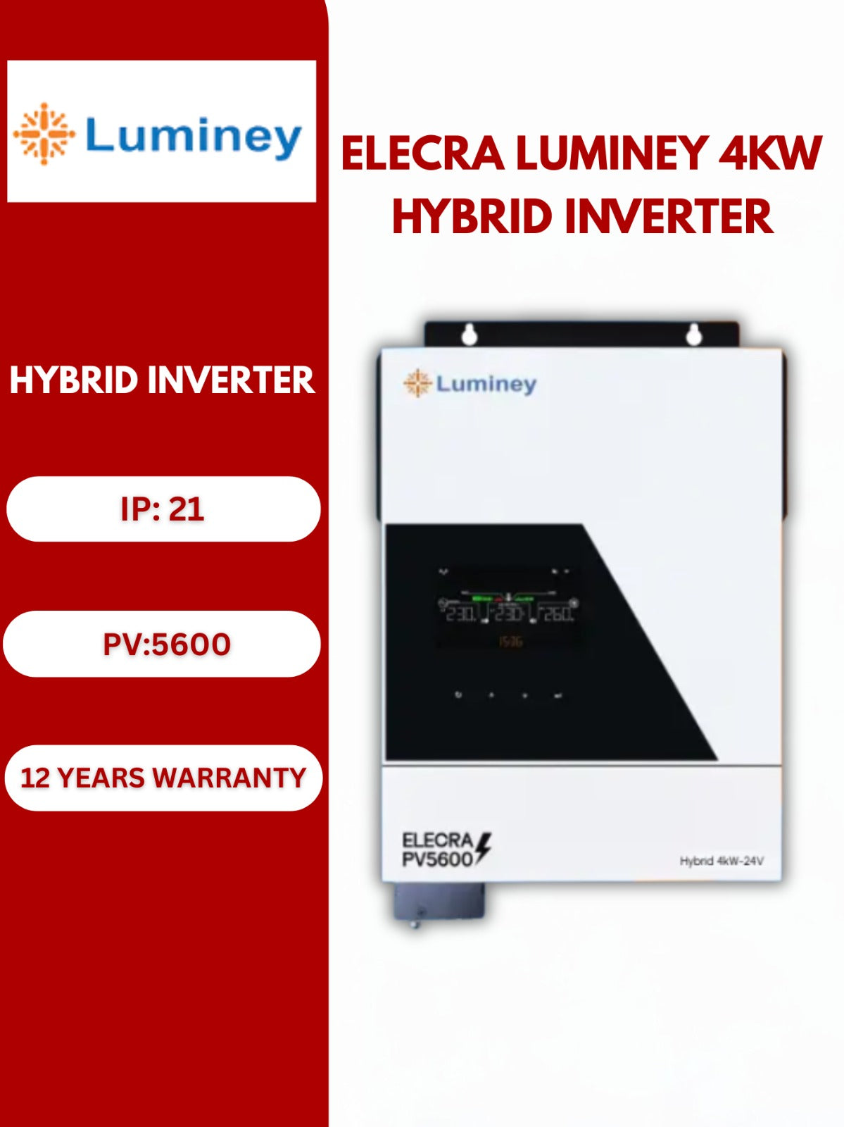 LUMINEY ELECRA PV 5600 4KW-24V SINGLE PHASE HYBRID SOLAR INVERTER